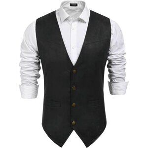 Men's Suede Leather Vest Cowboy Black